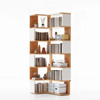 6-Tier L-Shaped Wood Nut-Brown Open Corner Bookcase