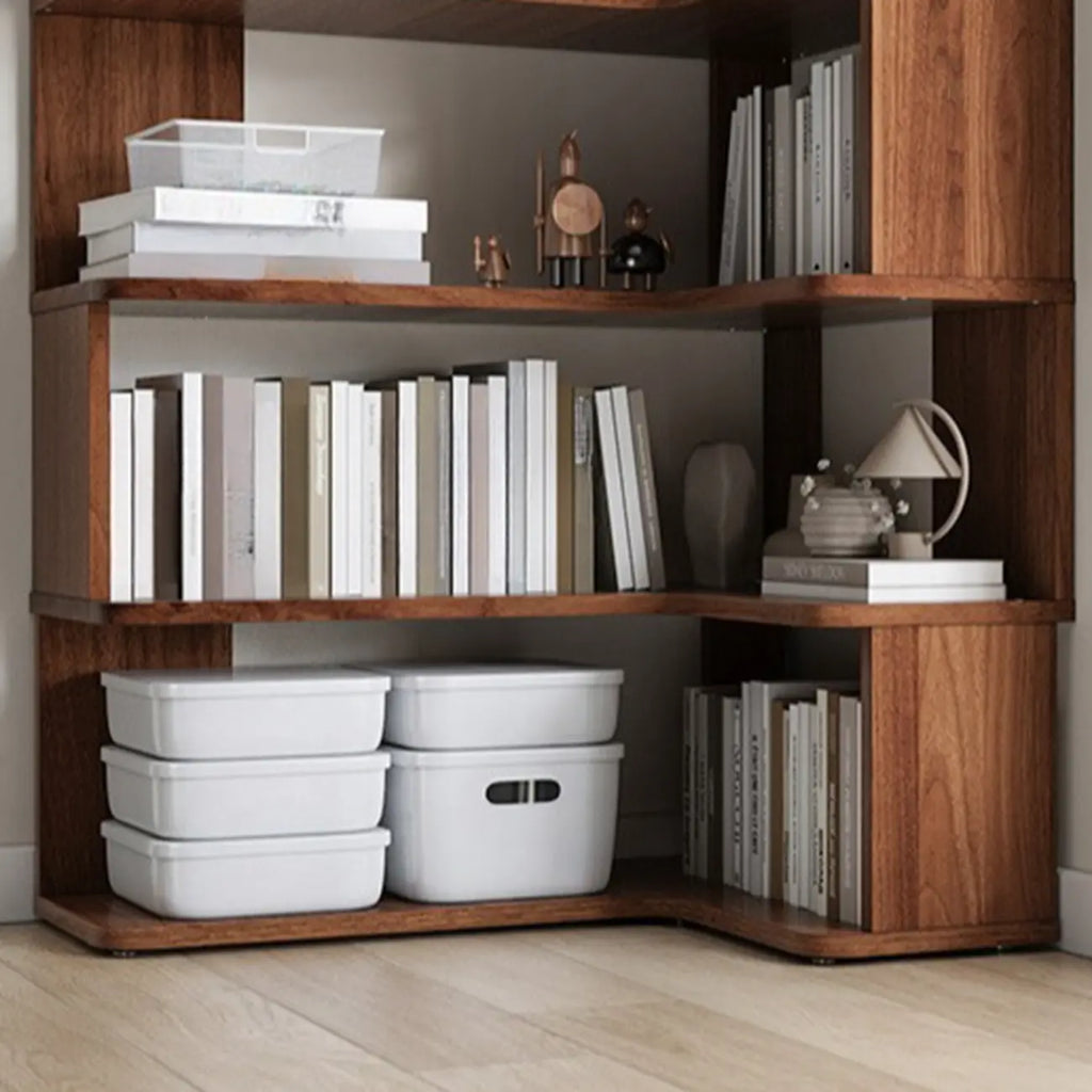 6-Tier L-Shaped Wood Nut-Brown Open Corner Bookcase