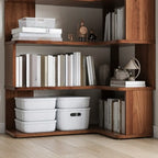 6-Tier L-Shaped Wood Nut-Brown Open Corner Bookcase