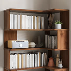 6-Tier L-Shaped Wood Nut-Brown Open Corner Bookcase