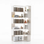 6-Tier L-Shaped Wood Nut-Brown Open Corner Bookcase