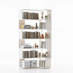 6-Tier L-Shaped Wood Nut-Brown Open Corner Bookcase