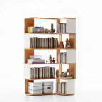 6-Tier L-Shaped Wood Nut-Brown Open Corner Bookcase