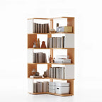 6-Tier L-Shaped Wood Nut-Brown Open Corner Bookcase