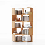 6-Tier L-Shaped Wood Nut-Brown Open Corner Bookcase