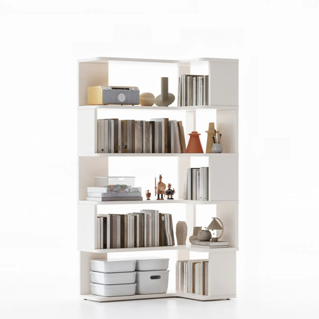 6-Tier L-Shaped Wood Nut-Brown Open Corner Bookcase