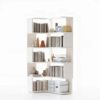 6-Tier L-Shaped Wood Nut-Brown Open Corner Bookcase