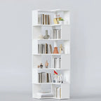 6-Tier L-Shaped Wood Nut-Brown Open Corner Bookcase