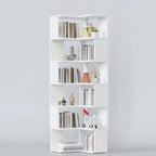 6-Tier L-Shaped Wood Nut-Brown Open Corner Bookcase