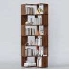 6-Tier L-Shaped Wood Nut-Brown Open Corner Bookcase