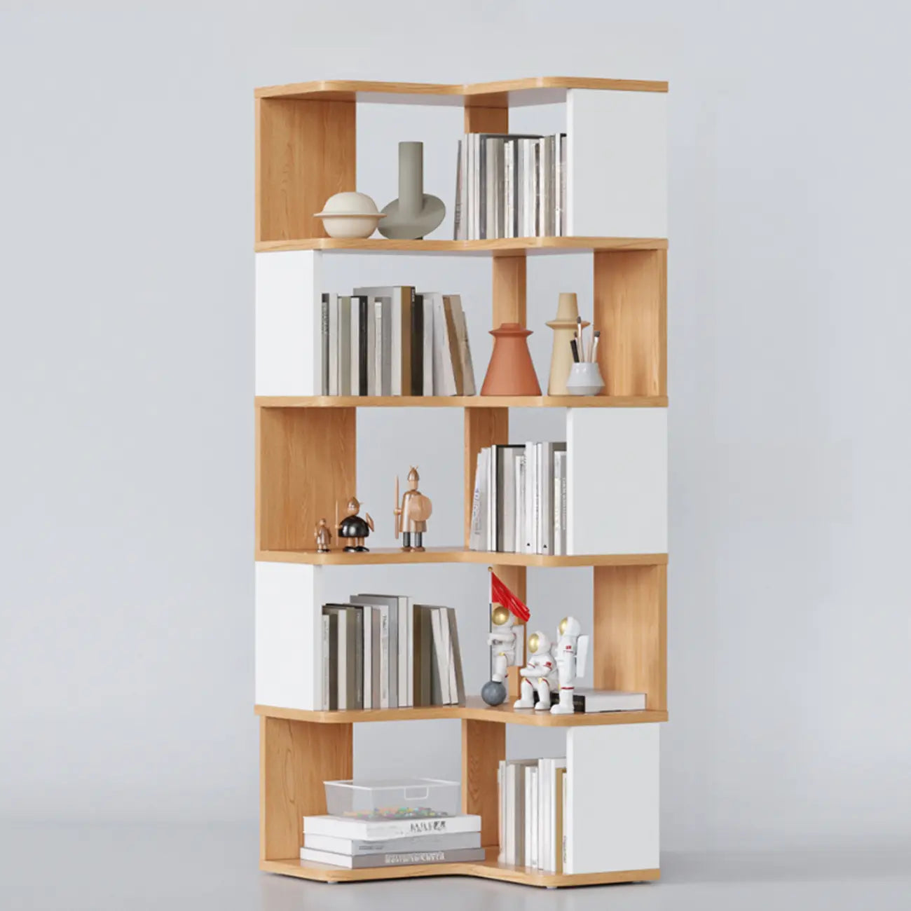 6-Tier L-Shaped Wood Nut-Brown Open Corner Bookcase