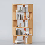 6-Tier L-Shaped Wood Nut-Brown Open Corner Bookcase
