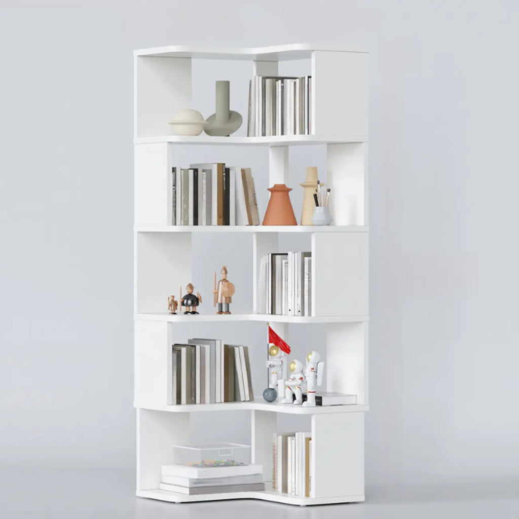 6-Tier L-Shaped Wood Nut-Brown Open Corner Bookcase