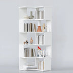 6-Tier L-Shaped Wood Nut-Brown Open Corner Bookcase