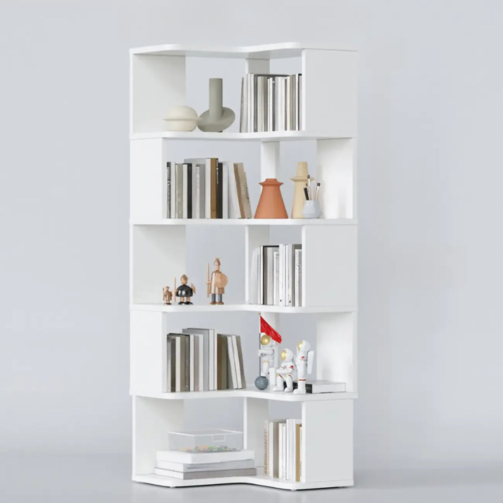 6-Tier L-Shaped Wood Nut-Brown Open Corner Bookcase