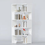 6-Tier L-Shaped Wood Nut-Brown Open Corner Bookcase