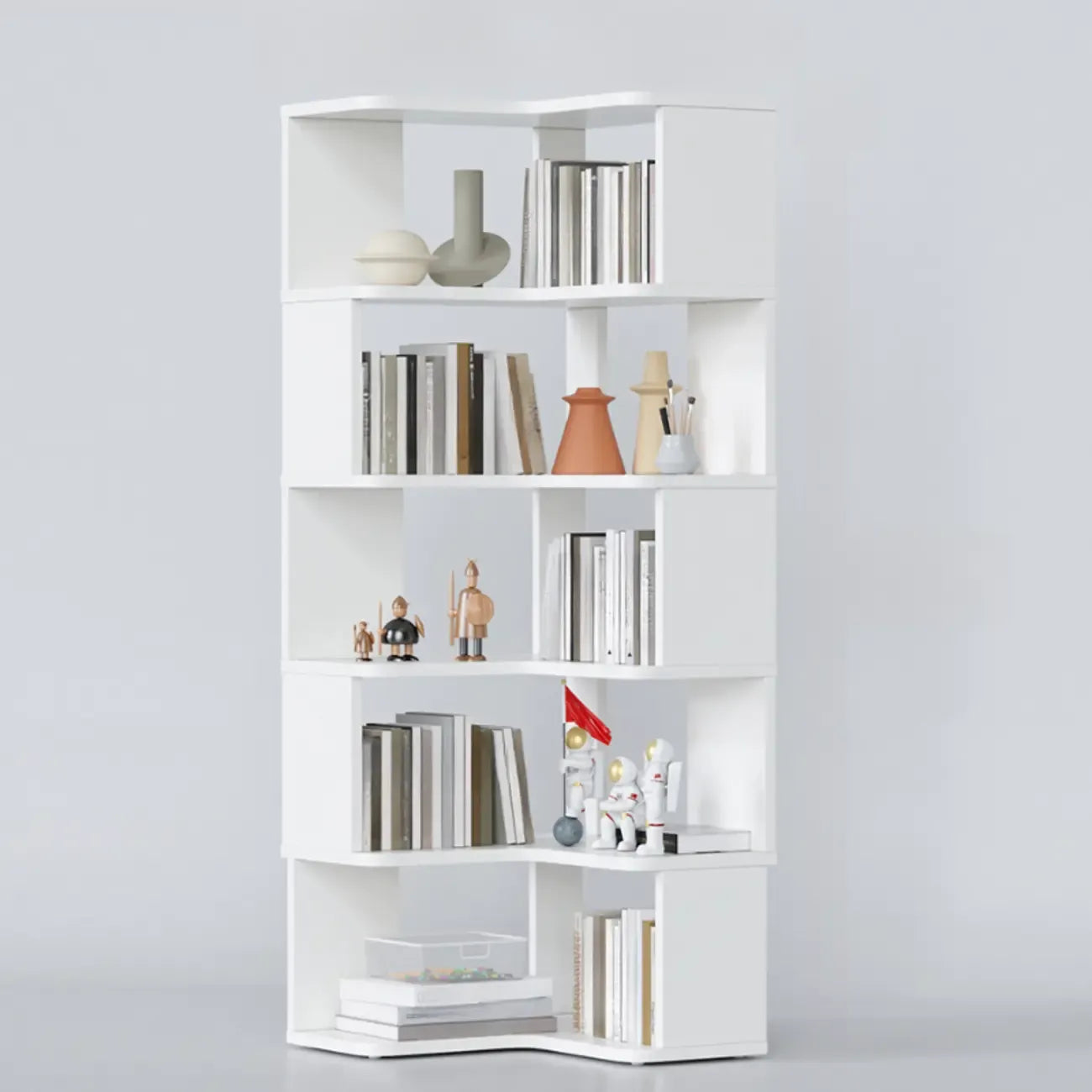 6-Tier L-Shaped Wood Nut-Brown Open Corner Bookcase
