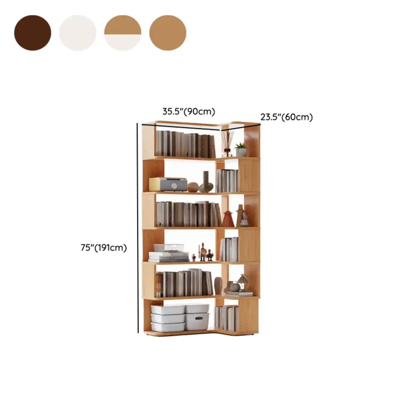 6-Tier L-Shaped Wood Nut-Brown Open Corner Bookcase