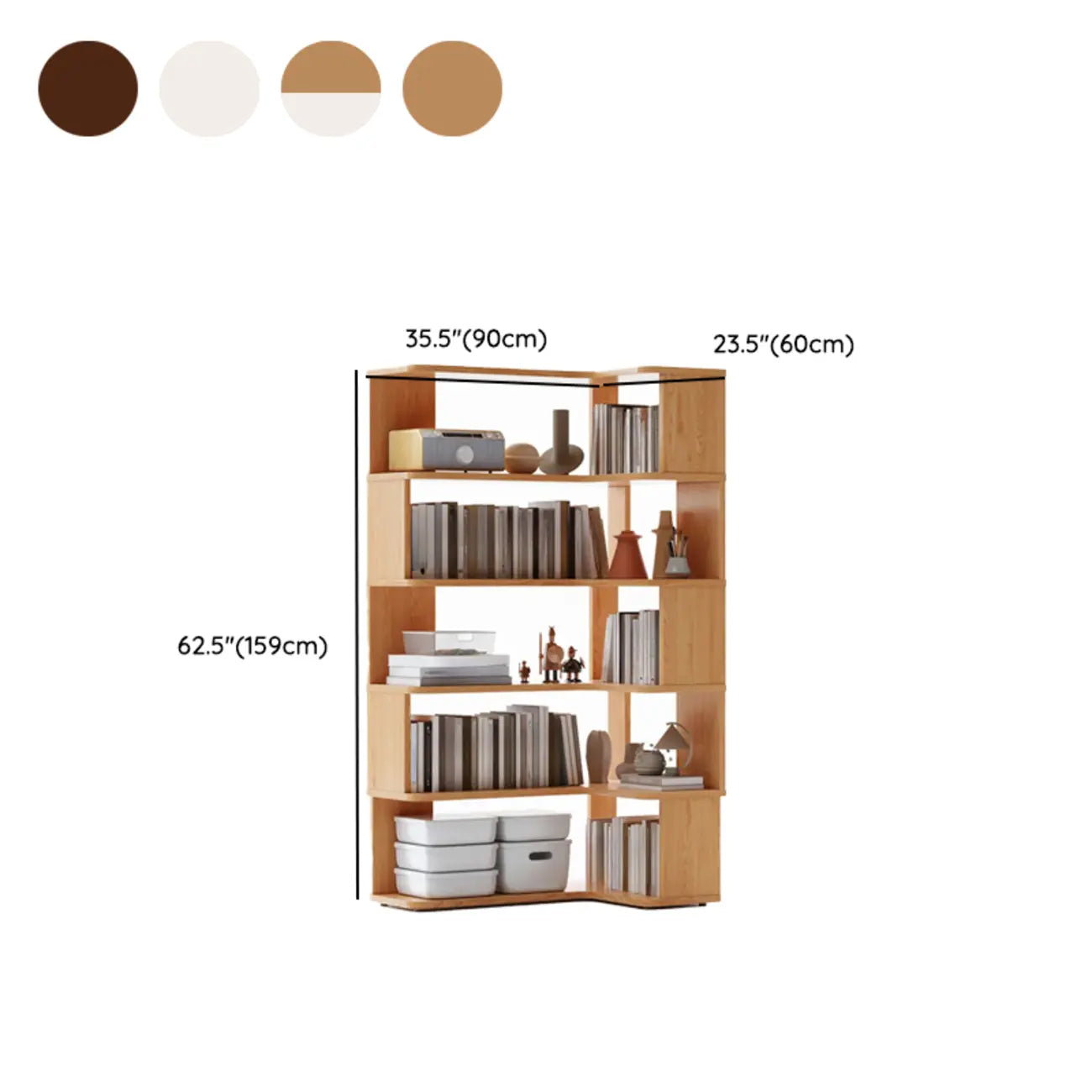 6-Tier L-Shaped Wood Nut-Brown Open Corner Bookcase