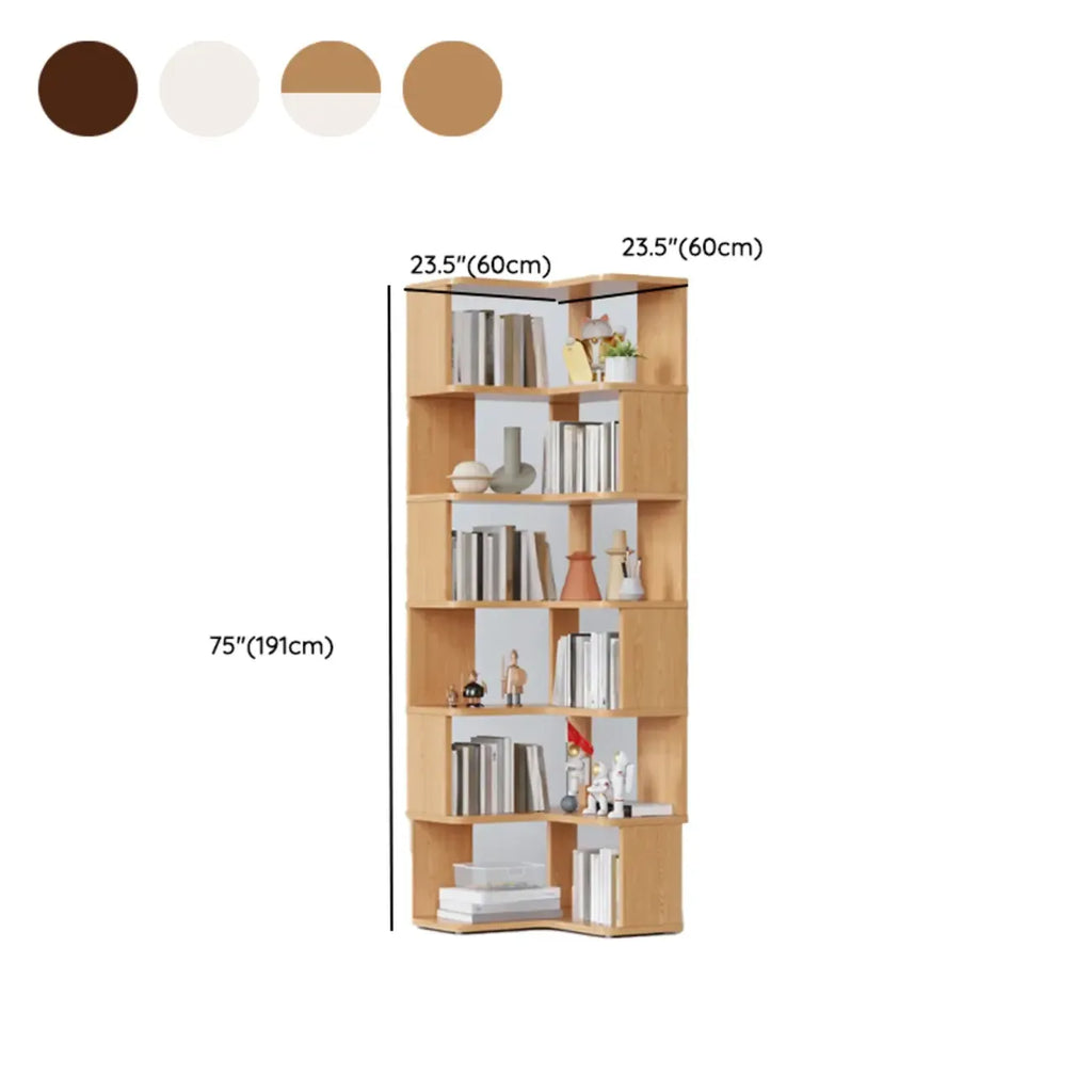 6-Tier L-Shaped Wood Nut-Brown Open Corner Bookcase