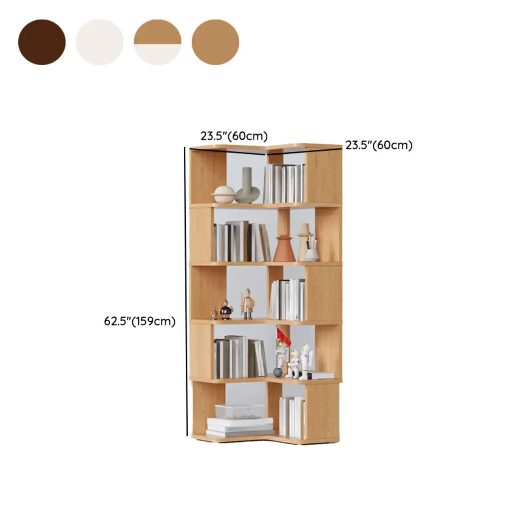 6-Tier L-Shaped Wood Nut-Brown Open Corner Bookcase