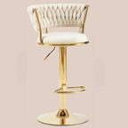 Adjustable Flannel Curved Back Bar Stools with Gold Base