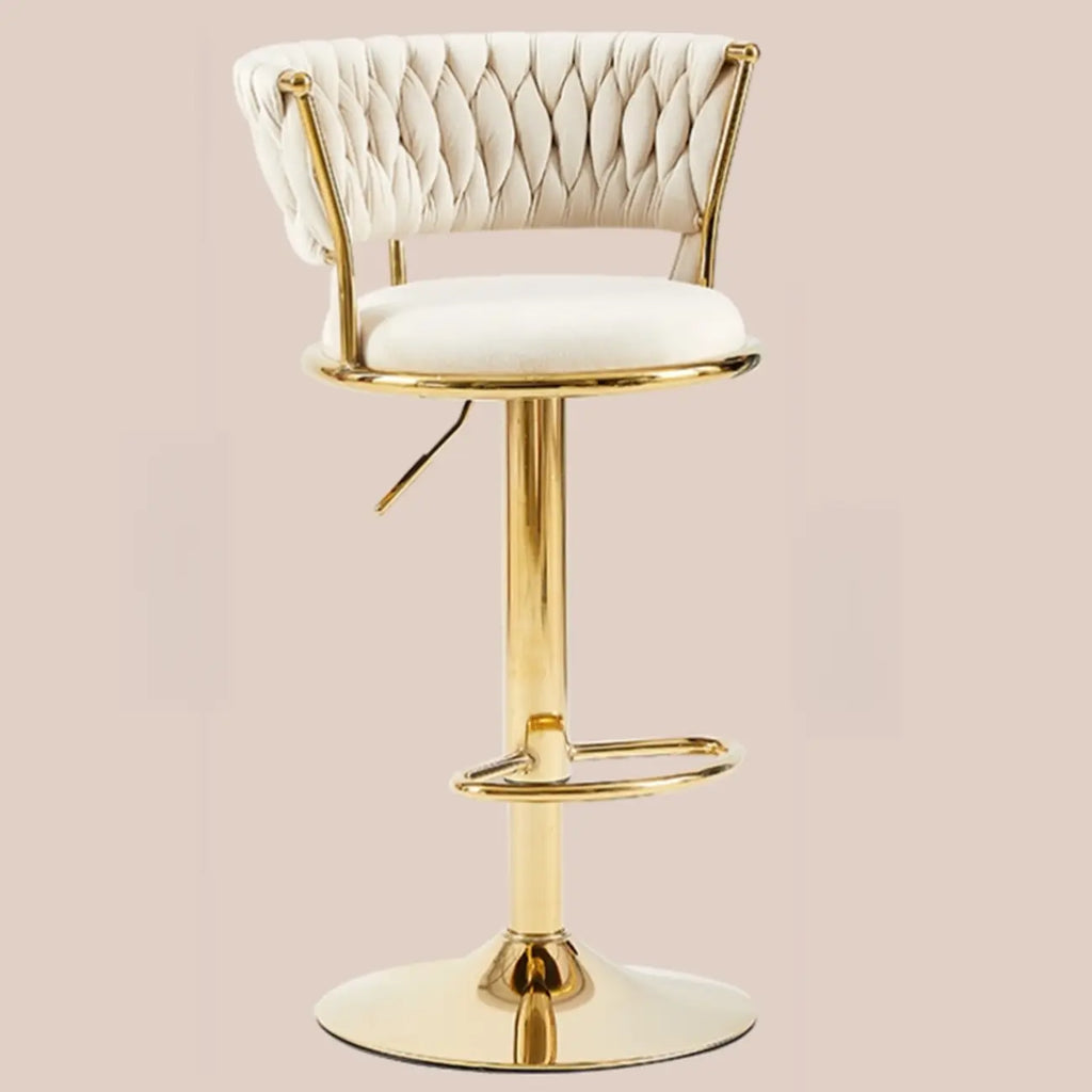 Adjustable Flannel Curved Back Bar Stools with Gold Base