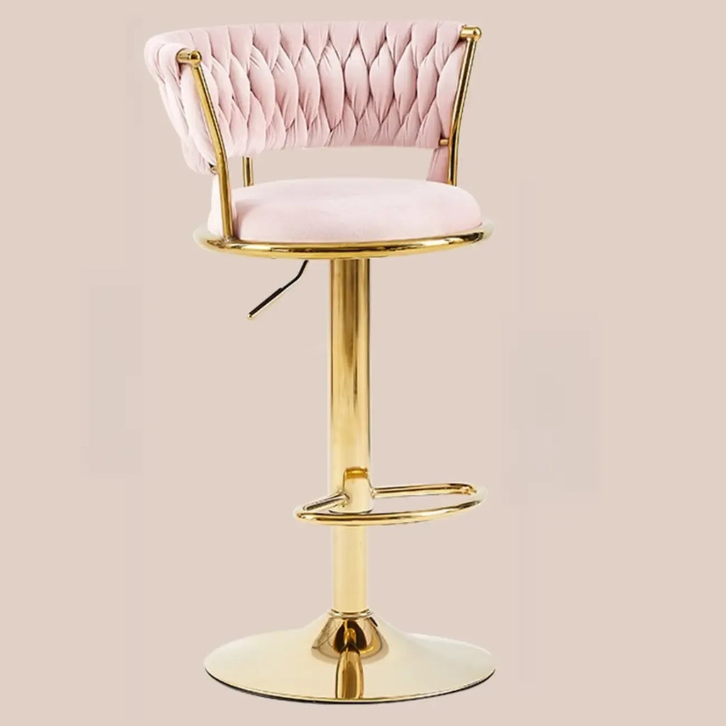 Adjustable Flannel Curved Back Bar Stools with Gold Base