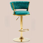 Adjustable Flannel Curved Back Bar Stools with Gold Base