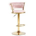 Adjustable Flannel Curved Back Bar Stools with Gold Base