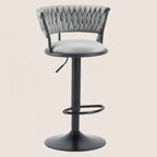Adjustable Flannel Curved Back Bar Stools with Gold Base