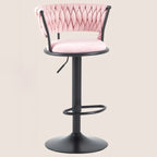 Adjustable Flannel Curved Back Bar Stools with Gold Base