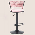 Adjustable Flannel Curved Back Bar Stools with Gold Base