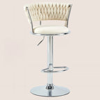 Adjustable Flannel Curved Back Bar Stools with Gold Base