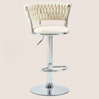 Adjustable Flannel Curved Back Bar Stools with Gold Base