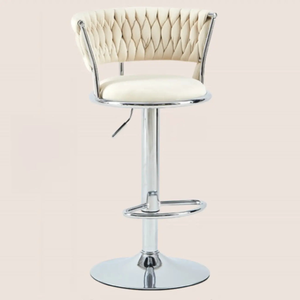 Adjustable Flannel Curved Back Bar Stools with Gold Base