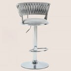 Adjustable Flannel Curved Back Bar Stools with Gold Base