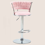 Adjustable Flannel Curved Back Bar Stools with Gold Base