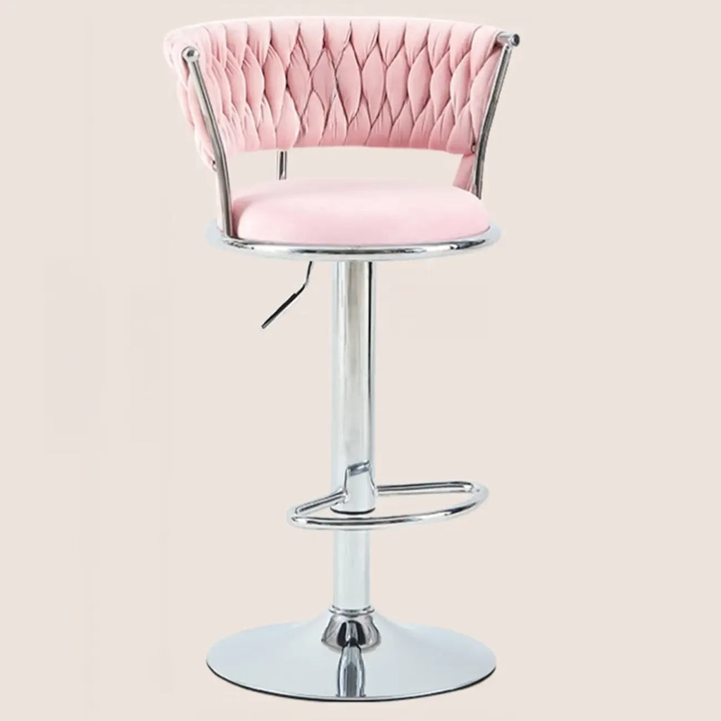 Adjustable Flannel Curved Back Bar Stools with Gold Base