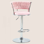 Adjustable Flannel Curved Back Bar Stools with Gold Base