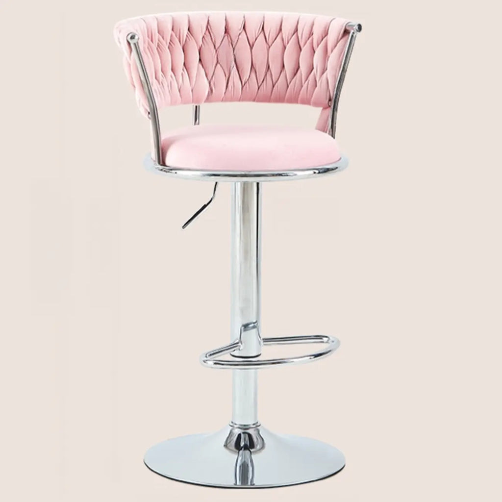 Adjustable Flannel Curved Back Bar Stools with Gold Base