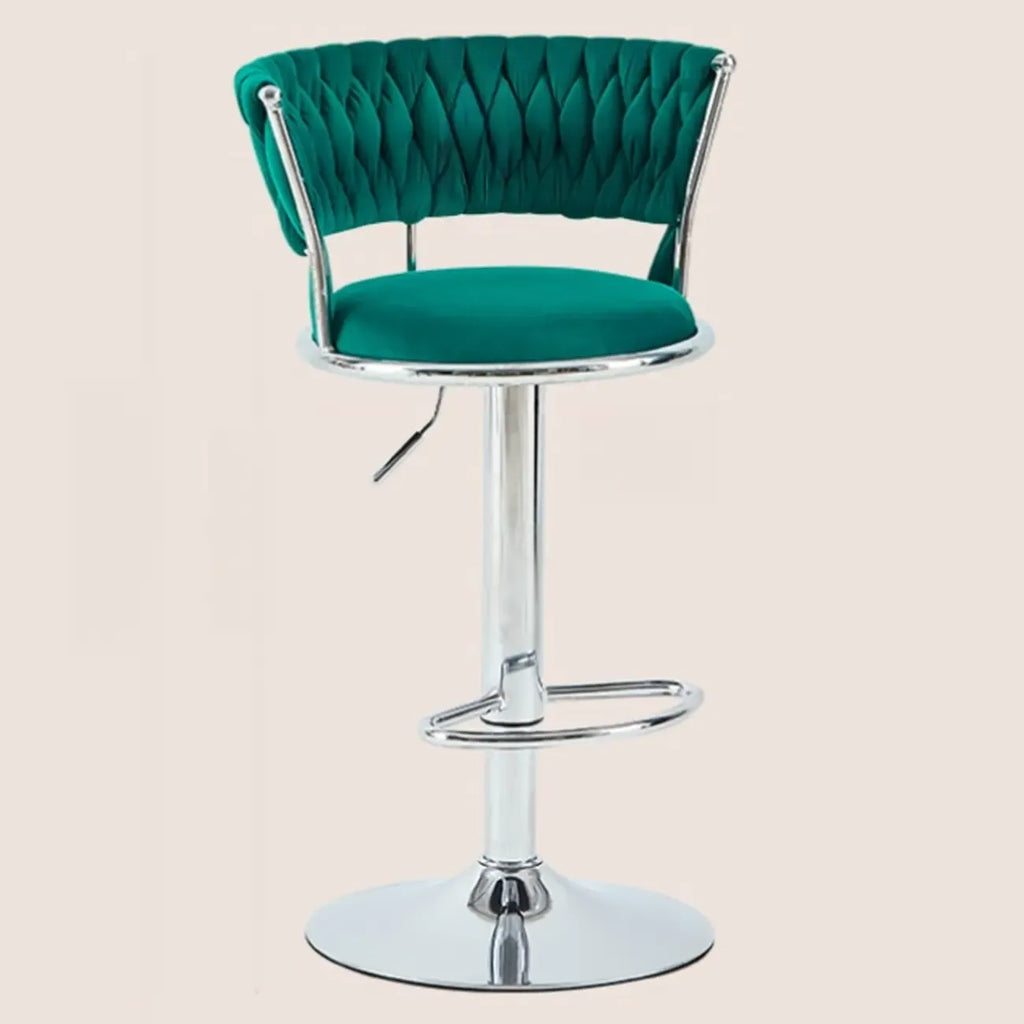 Adjustable Flannel Curved Back Bar Stools with Gold Base