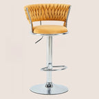 Adjustable Flannel Curved Back Bar Stools with Gold Base