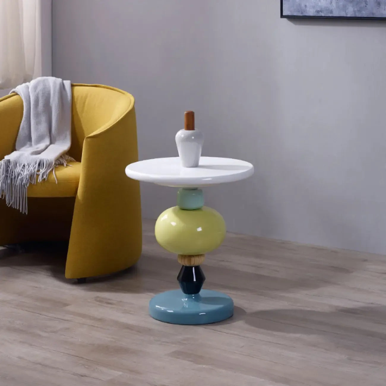 Round Wood Black Chairside Table with Pedestal Base
