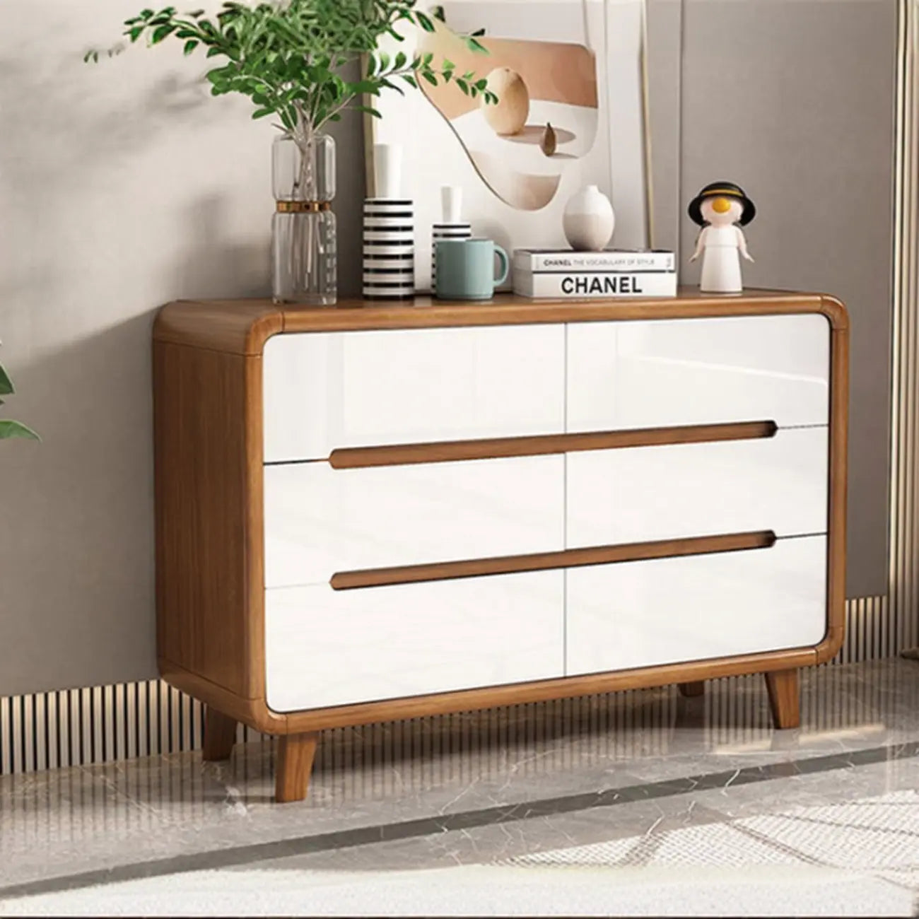 Elegant Large Brown White Wood Bedroom Chests with 9 Drawer