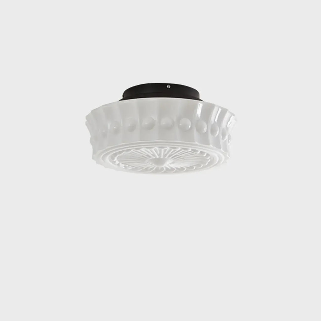 Beige Round Glass Vintage Semi Flush Ceiling Light
