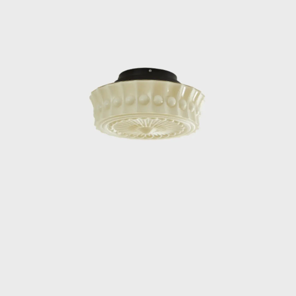 Beige Round Glass Vintage Semi Flush Ceiling Light