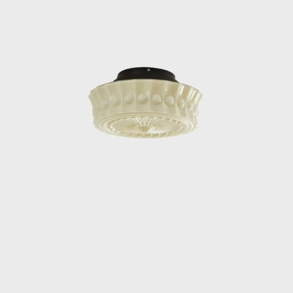 Beige Round Glass Vintage Semi Flush Ceiling Light