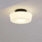 Beige Round Glass Vintage Semi Flush Ceiling Light