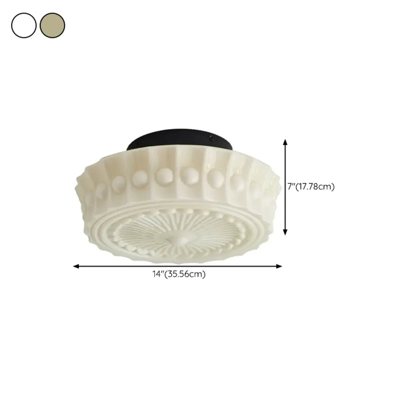Beige Round Glass Vintage Semi Flush Ceiling Light